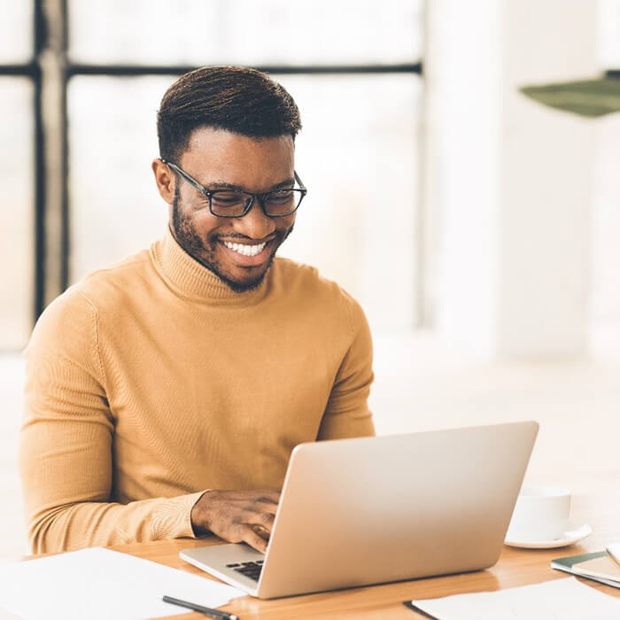 person doing research on a computer